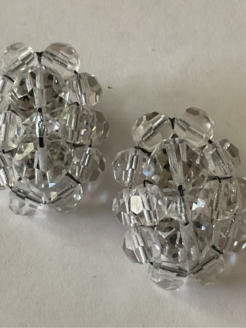 Vintage 1940’s Clear Faceted Crystal Beaded Clip On Earrings